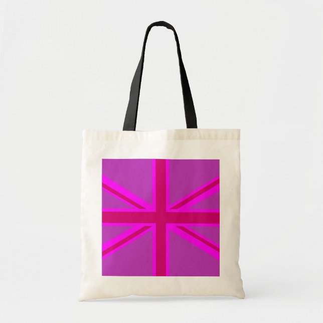 Hot Pink Fuchsia Union Jack Decor Tragetasche (Vorne)