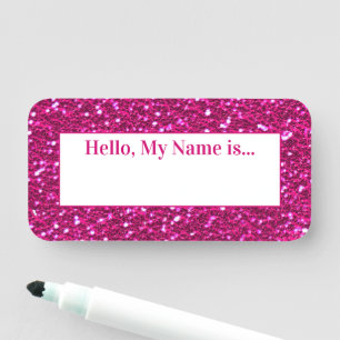 Hot Pink Funkelnd Glitzer Glam Hallo Mein Name ist Namensschild