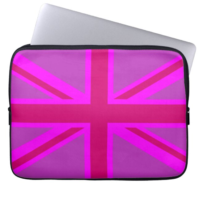 Hot Pink Fushia Union Jack Britische Flagge Hinter Laptopschutzhülle (Vorderseite)