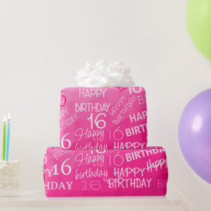 Hot pink Geometric Mesh Pattern Geburtstag eines j Geschenkpapier