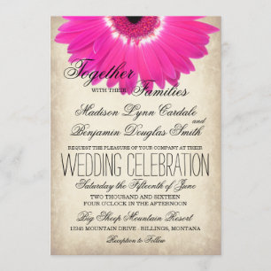 Hot Pink Gerber Daisy Rustic Wedding Einladungen