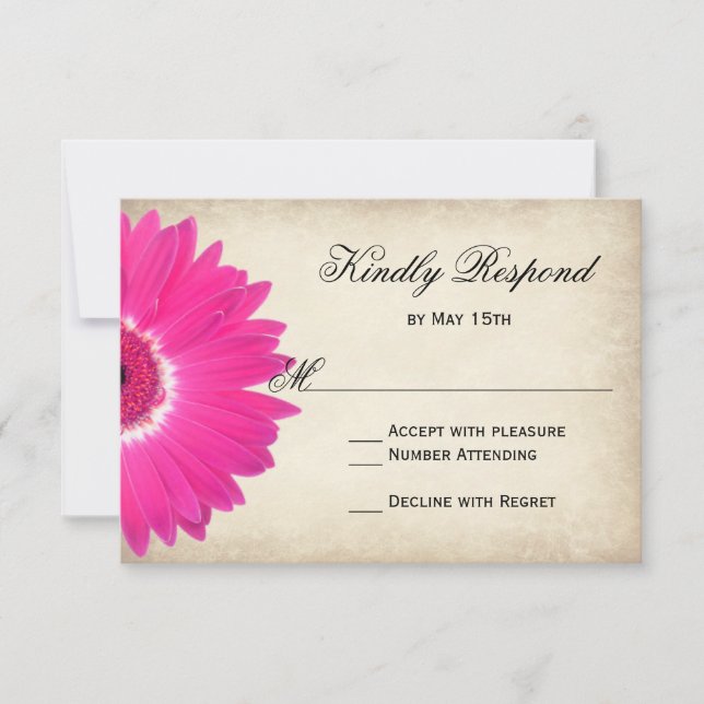 Hot Pink Gerber Daisy Rustic Wedding RSVP Cards (Vorderseite)