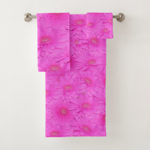 Hot Pink Gerbera Blume, Badtuch Set, Badhandtuch Set