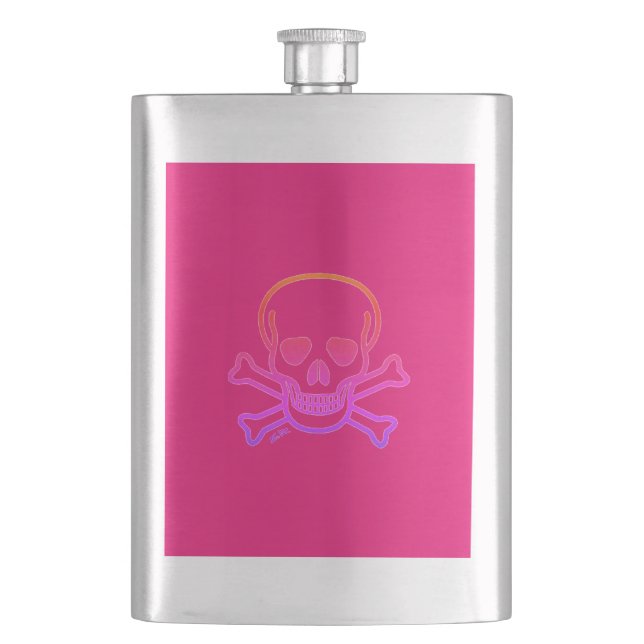 Hot Pink Ghost Skull Edelstahlflasche Flachmann (Vorderseite)
