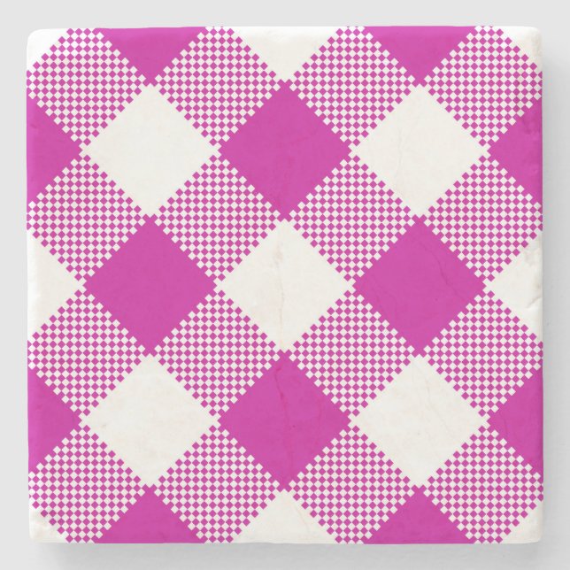 Hot Pink Gingham Checked Square Untersetzer (Vorderseite)