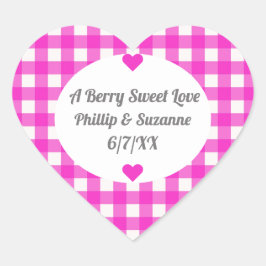 Hot Pink Gingham Gastgeschenk Hochzeit Jelly Jar L Herz-Aufkleber