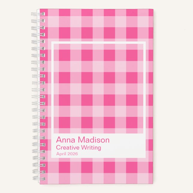 Hot Pink Gingham Plaid Transparent Frame Notebook Notizbuch (Vorderseite)