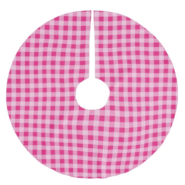 Hot Pink Gingham Polyester Weihnachtsbaumdecke (Vorderseite)
