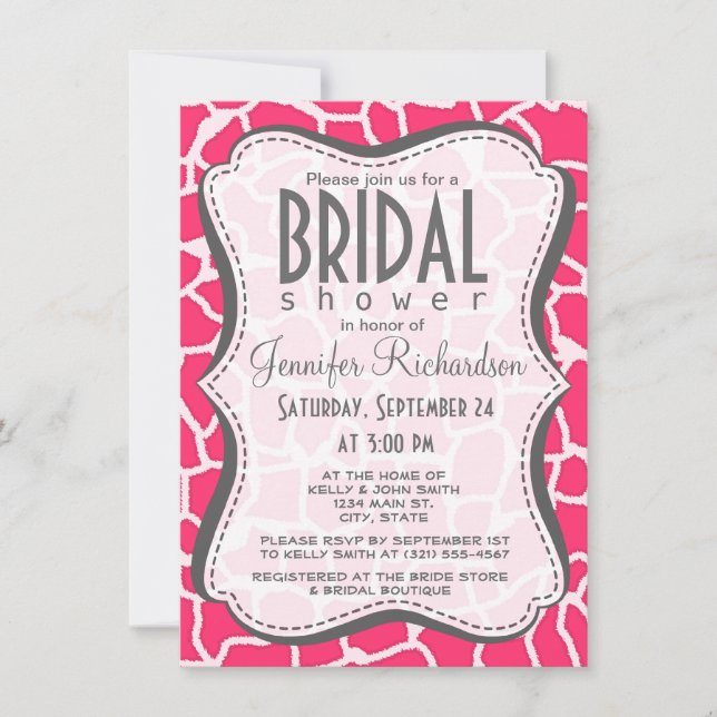 Hot Pink Giraffe Animal Print Einladung (Vorderseite)