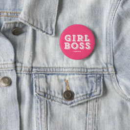 Hot Pink Girl Boss Retro Marquee Personalisiert Button