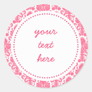 Hot Pink Girl Damask Label Runder Aufkleber