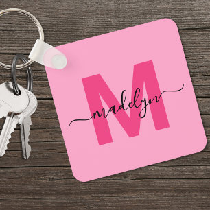 Hot Pink Girl Script Name Monogram Schlüsselanhänger