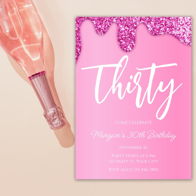Hot Pink Girly Glitzer 30. Geburtstag Party Einladung (Von Creator hochgeladen)