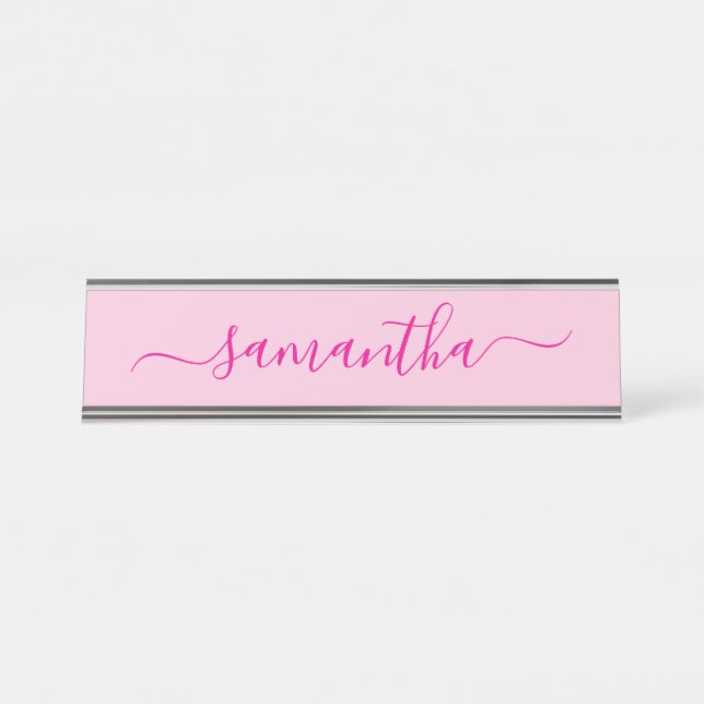 Hot Pink Girly Signature Schreibtischnamensplakette (Vorderseite )