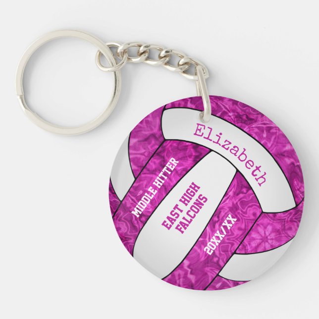 hot pink girly sports personalized volleyball schlüsselanhänger (Vorderseite)