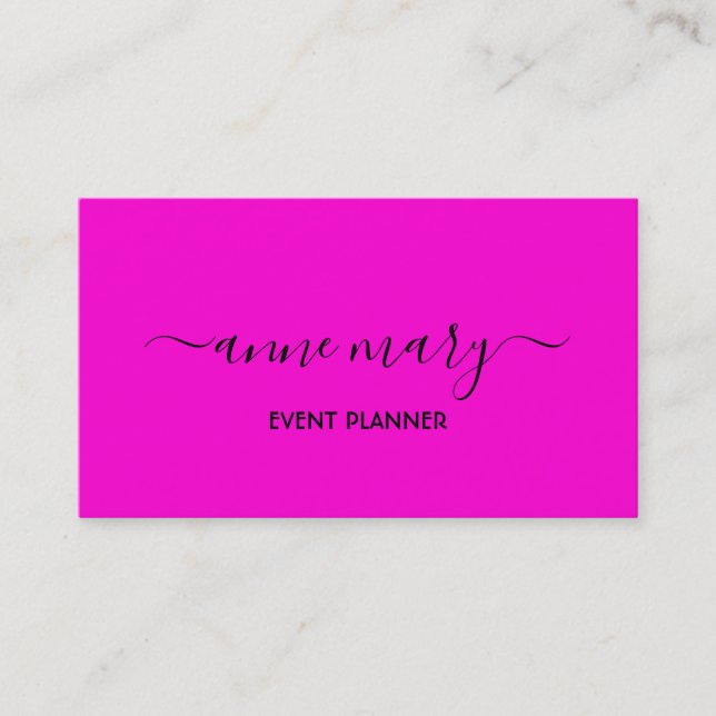 Hot Pink Girly Trendy Calligraphy Event Plane Visitenkarte (Vorderseite)