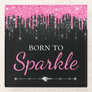 Hot-Pink-Glam-Driving-Glitzer Geboren zu sparkeln Glasuntersetzer