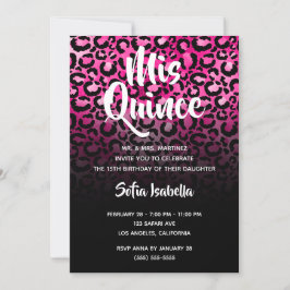 Hot Pink Glam Leopard Spots Black Ombre Mis Quince Einladung