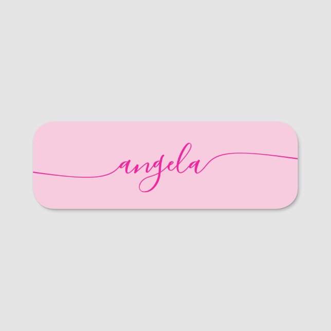 Hot Pink Glam Signature zentrierter Name Namensschild (Vorderseite)