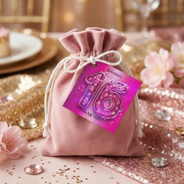 Hot Pink Glitter Rhinestone Glam Sweet 16 Birthday Geschenkanhänger (Von Creator hochgeladen)