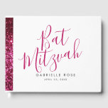 Hot Pink Glitter Sparkly Modern Gästebuch<br><div class="desc">Personalized guest book with a bright hot pink glitter stripe and a fun, modern, and minimum text design. Shown with pink, white, and black Bat Mitzvah wording, but every part be change, including the fonts, text color, and book background color. Customize easily for a sweet 16 or quinceanera or baby/bridal...</div>