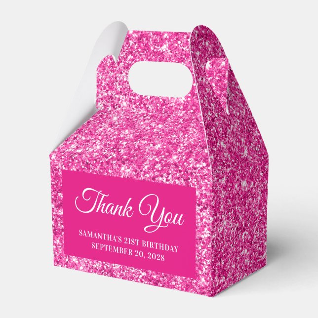 Hot Pink Glitzer 21. Geburtstag Vielen Dank Geschenkschachtel (Vorderseite)