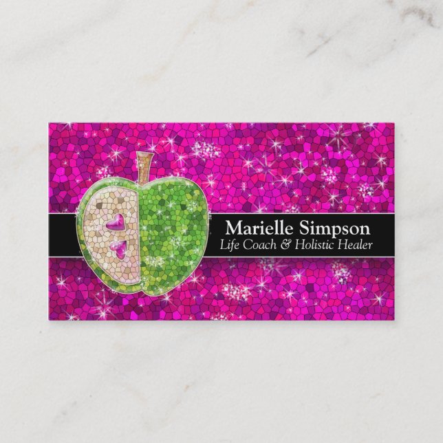 Hot Pink Glitzer Apple Holistic Healer Nutrition Visitenkarte (Vorderseite)