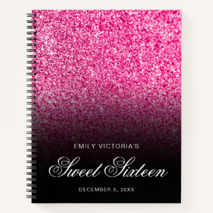 Hot Pink Glitzer Black Ombre Sweet 16 Gästebuch Notizbuch