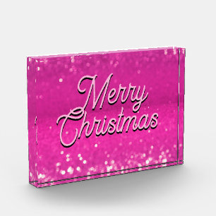 Hot Pink Glitzer Bokeh Benutzerdefinierter Text Fotoblock