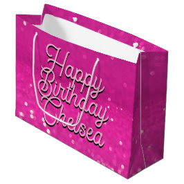 Hot Pink Glitzer Bokeh Benutzerdefinierter Text Große Geschenktüte