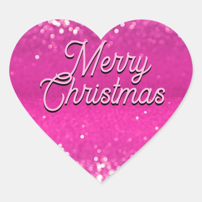 Hot Pink Glitzer Bokeh Benutzerdefinierter Text Herz-Aufkleber (Vorderseite)