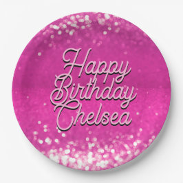 Hot Pink Glitzer Bokeh Benutzerdefinierter Text Pappteller