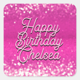 Hot Pink Glitzer Bokeh Benutzerdefinierter Text Quadratischer Aufkleber