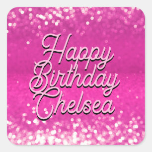 Hot Pink Glitzer Bokeh Benutzerdefinierter Text Quadratischer Aufkleber