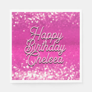 Hot Pink Glitzer Bokeh Benutzerdefinierter Text Serviette