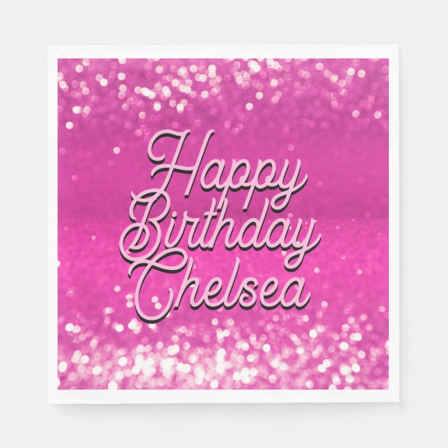 Hot Pink Glitzer Bokeh Benutzerdefinierter Text Serviette (Vorderseite)