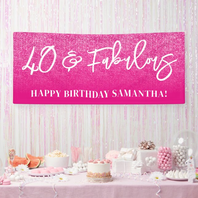 Hot Pink Glitzer Color Block 40 und fabelhaft Banner (Party)