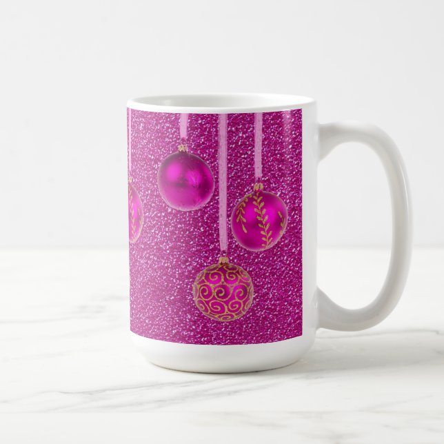Hot Pink Glitzer Frohe Weihnachtsbaumchen Tasse (Rechts)