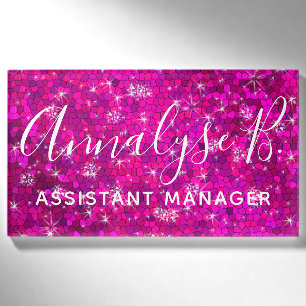 Hot Pink Glitzer Funkelnd Glam Beruflicher Stylist Namenschild