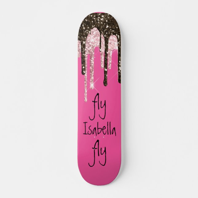 Hot Pink Glitzer Girly Sparky Personalisierter Nam Skateboard (Vorne)