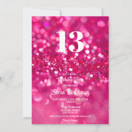 Hot Pink Glitzer Glam 13. Geburtstagsfeier Einladu Einladung