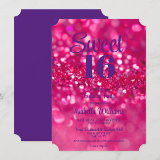 Hot Pink Glitzer Glam Sweet 16 Geburtstag Einladun Einladung