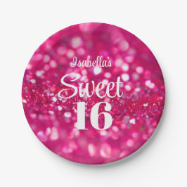 Hot Pink Glitzer Glam Sweet 16 Geburtstag Pappteller