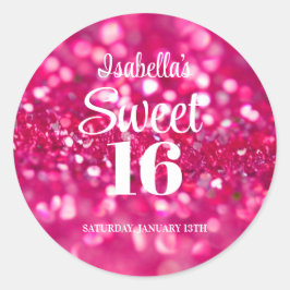 Hot Pink Glitzer Glam Sweet 16 Geburtstag Runder Aufkleber