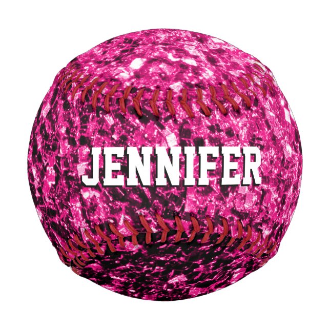 Hot-Pink-Glitzer Glitzern Ihr Name Team Baseball (Rückseite)