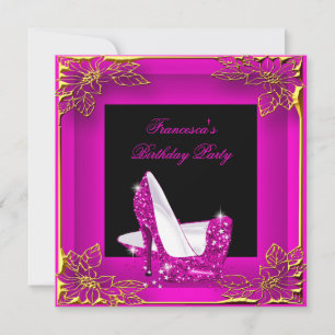 Hot Pink Glitzer High Heels Elegante Geburtstag 2 Einladung