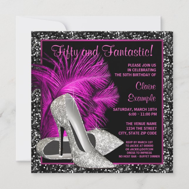 Hot Pink Glitzer High Heels Frauen Geburtstag Einladung (Vorderseite)