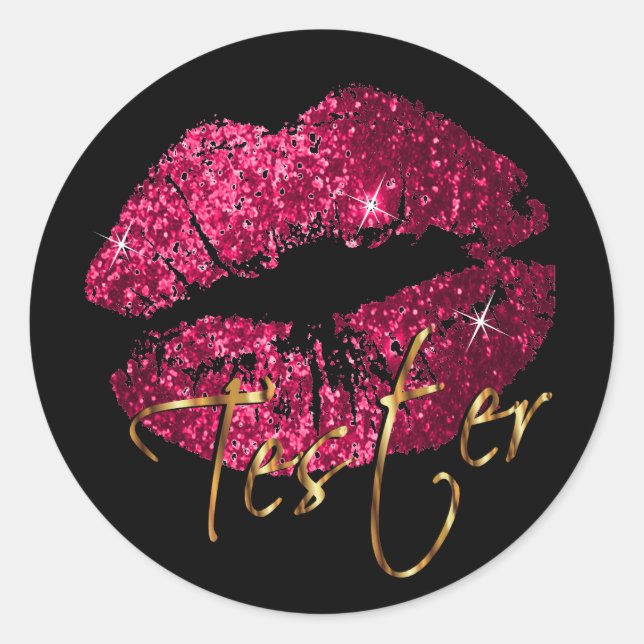 Hot Pink Glitzer Lips 2 - Tester Runder Aufkleber (Vorderseite)