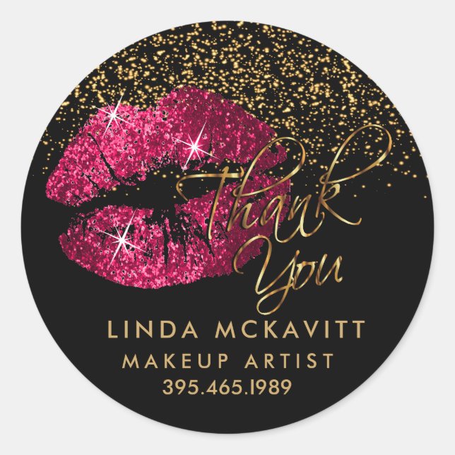Hot Pink Glitzer Lipstick 💋 Danke Runder Aufkleber (Vorderseite)