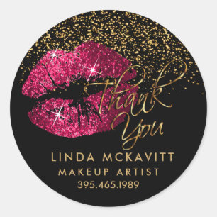 Hot Pink Glitzer Lipstick 💋 Danke Runder Aufkleber